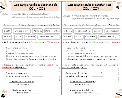 le complément circonstanciel de lieu ( C.C.L ) + le complément circonstanciel de temps ( C.C.T ) exercices PDF