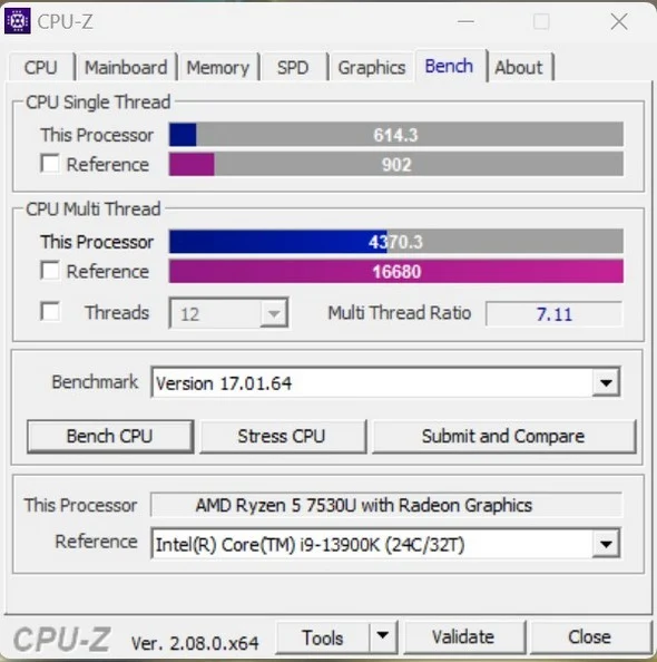 Benchmark AMD Ryzen 5 7530U