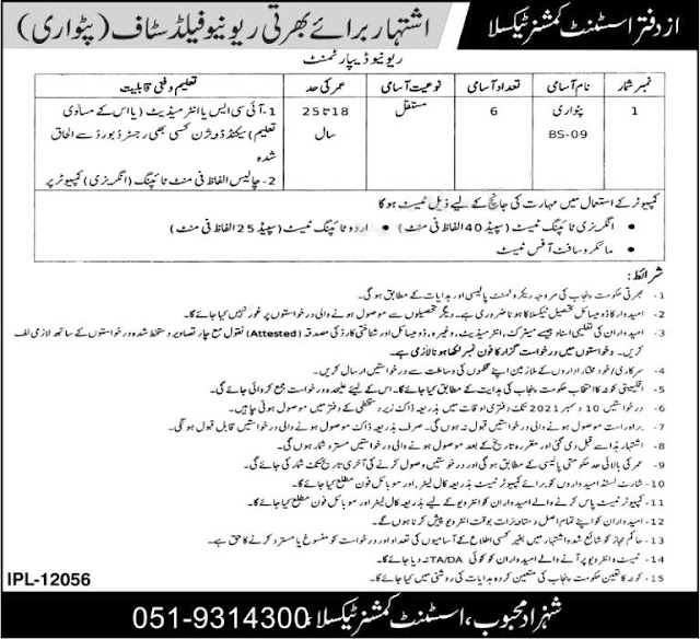 Revenue Department Punjab Jobs 2021