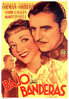 BAJO DOS BANDERAS. Cartel: 70 x 100 cms. España. Arte: Josep Soligó. Imprenta: Gráficas Martínez, Barcelona. BAJO DOS BANDERAS. Under Two Flags. 1936. Dirección: Frank Lloyd. Reparto: Ronald Colman, Claudette Colbert, Victor McLaglen, Rosalind Russell, Gregory Ratoff, Nigel Bruce, C. Henry Gordon, Herbert Mundin, John Carradine, Lumsden Hare.