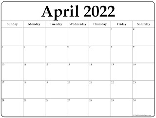 Free Printable Calendar April 2022