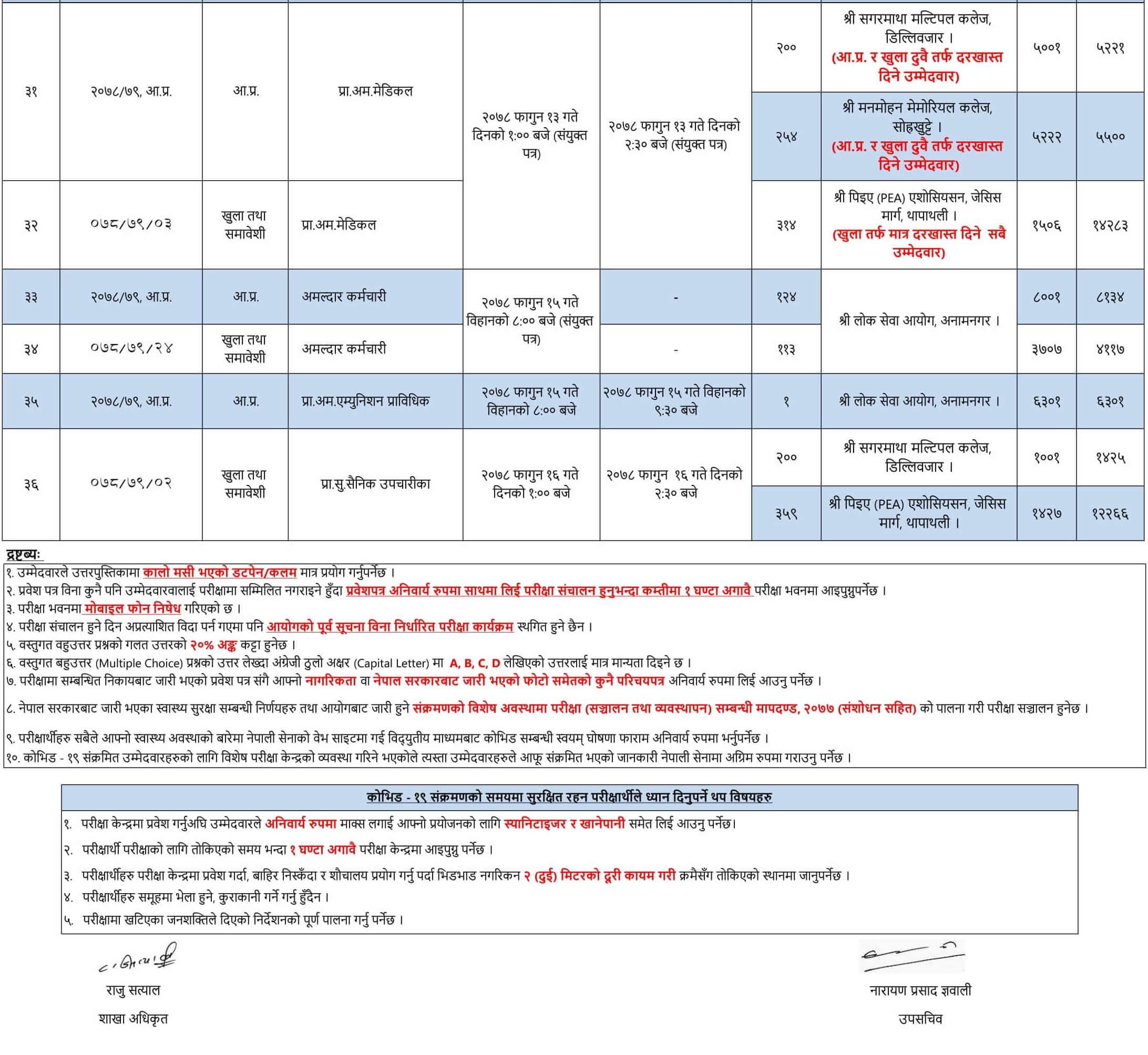 Nepal Army Revised Exam Schedule of Various Post