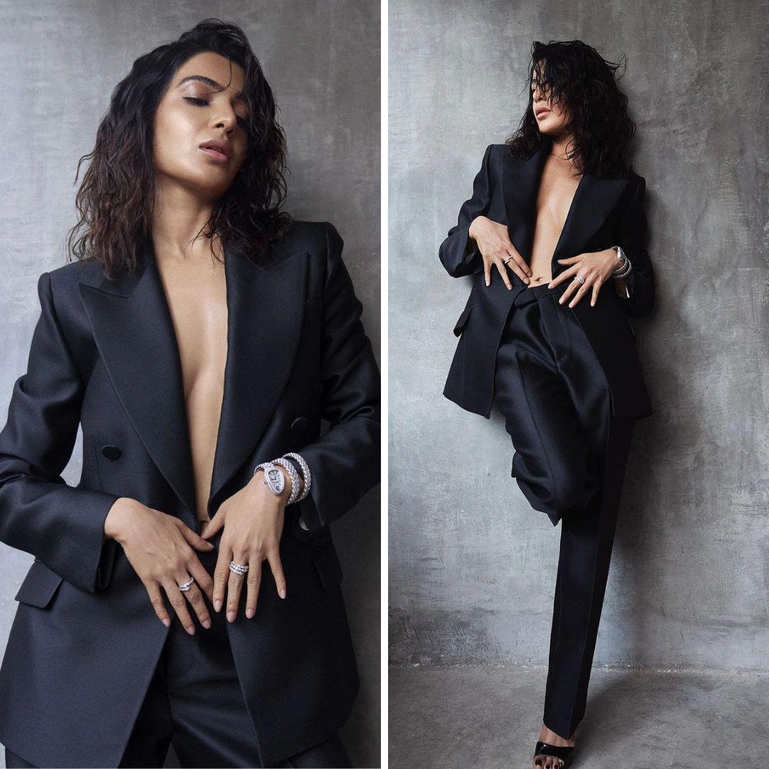 Samantha Ruth Prabhu ditches the Blouse and Goes Topless in a Black Unbuttoned Blazer on Instagram