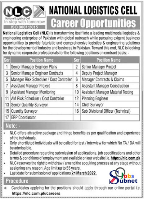 Today Pakistan Govt National Logistics Cell NLC Jobs 2022 (Apply Online)