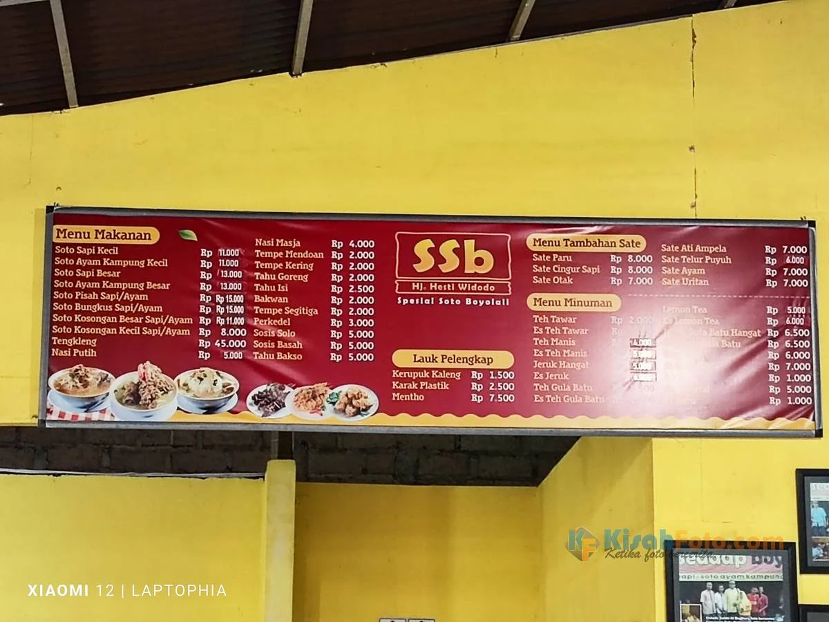 Menu dan Harga di Spesial Soto Boyolali (SSB) Hj. Hesti Widodo