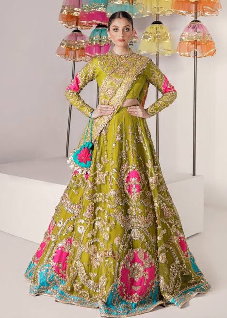 Parrot  green mehndi  dress