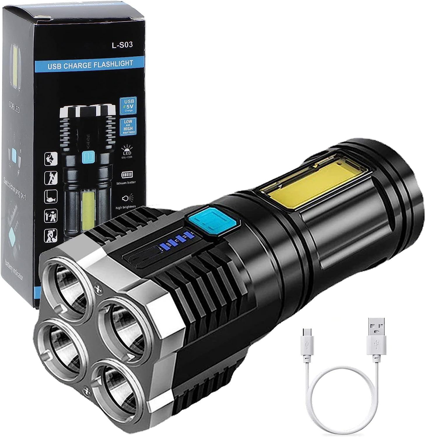 Rylan Rechargeable Flashlight,Super Bright LED Flashlight Waterproof Handheld Flashlight with 4 Modes for Camping Emergency Hiking