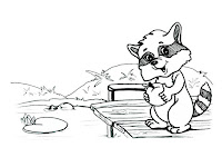 Raccoon near the river coloring page