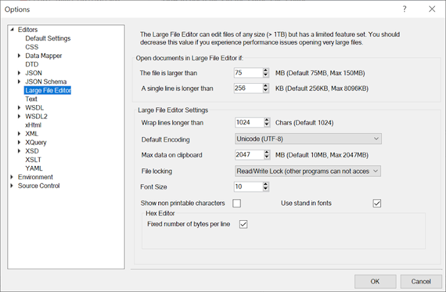 Large File Editor Settings