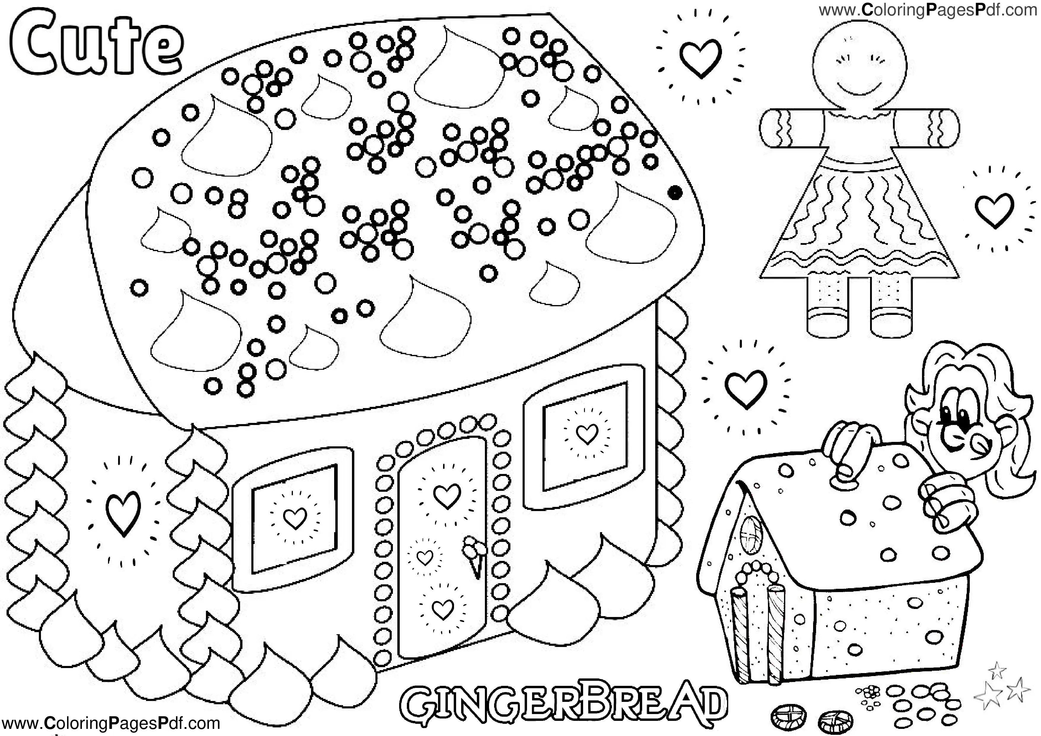 Gingerbread house coloring page for girls