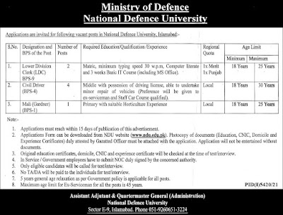 National defense university islamabad | Jobs 2022 Advertisement