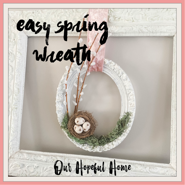 white oval vintage frame spring wreath pussy willows