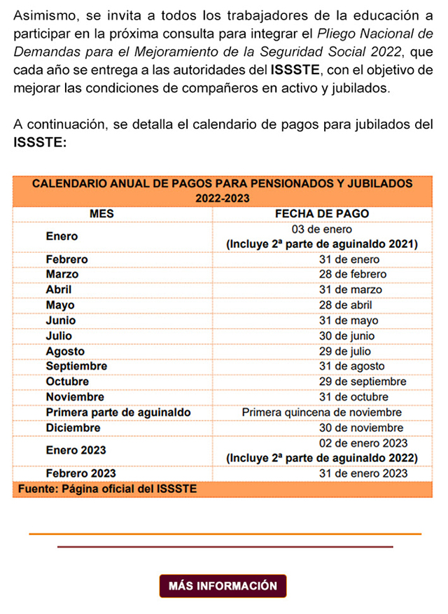 Incremento de 7.36% para trabajadores jubilados de la educación