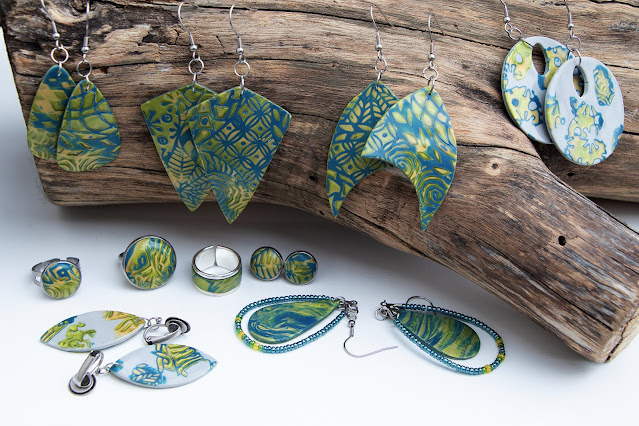 collection nature : mokume gane polymere bleu vert or stenna bijoux