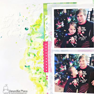 Christmas PJs Scrapbook Layout by Samantha Mann for Newton's Nook Designs, Watercolor, Patterned Paper, Christmas, Layout, Scrapbooking #newtonsnook #newtonsnookdesigns #scrapbooking #scrapbook #layout #watercolor