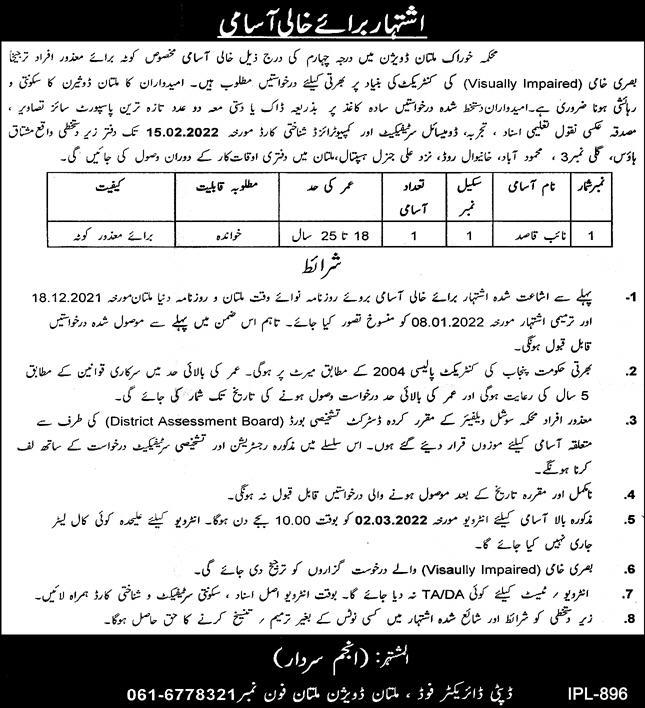 Food Department Multan Division Naib Qasid Jobs 2022