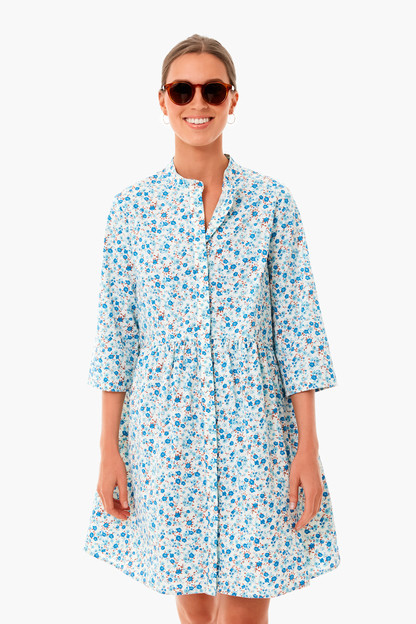 Calico Floral Royal Shirt Dress