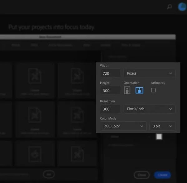 الخطوة 1: اضبط أبعاد Photoshop ودقته