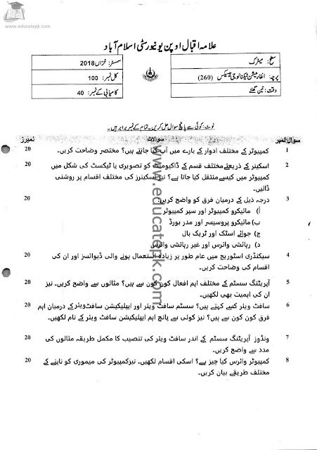 aiou-past-papers-matric-code-260