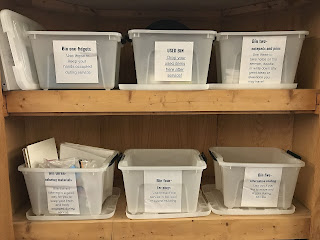 bins used to hold items in sensory library