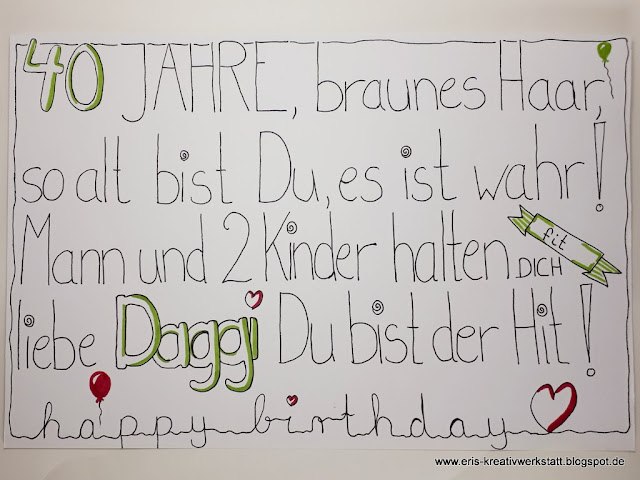 Handletterling Schild zum 40. Geburtstag Stampin' Up! www.eris-kreativwerkstatt.blogspot.de