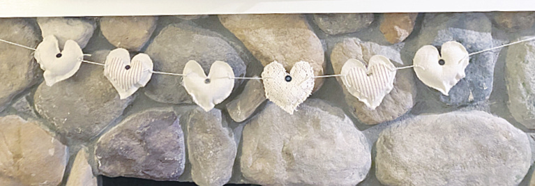 stuffed heart garland with buttons