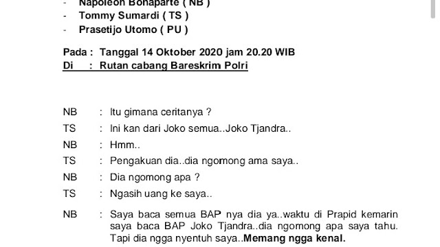 Beredar Transkrip Percakapan Napoleon, Tommy Sumardi & Prasetijo Utomo soal Perseteruan di Tubuh Polri