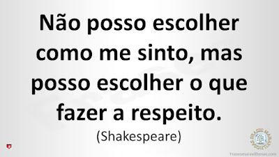 Não posso escolher como me sinto, mas posso escolher o que fazer a respeito. (Shakespeare)