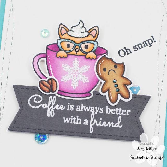 Coffee Besties Stamp and Die Set, Gingerbread Lane Stamp and Die Set, Peppermint Sequin Mix, Sparkling Mint Sequin Mix by Pawsome Stamps #pawsomestamps #handmade