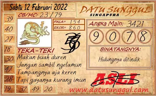 Prediksi Datu Sunggul SGP Senin 14 Februari 2022