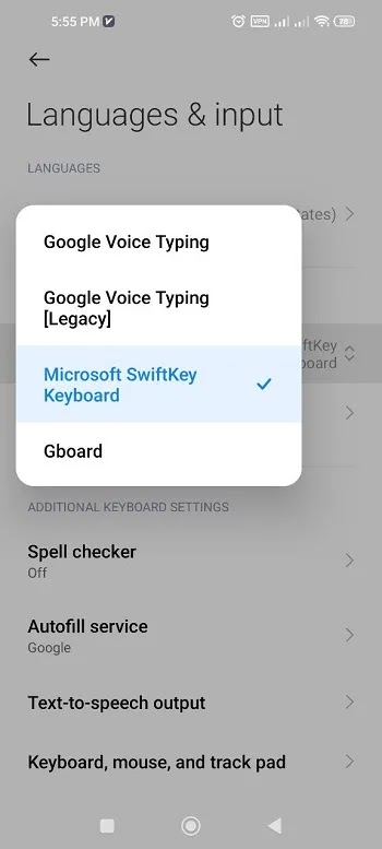 Current Keyboardعلى Microsoft SwiftKey Keyboard