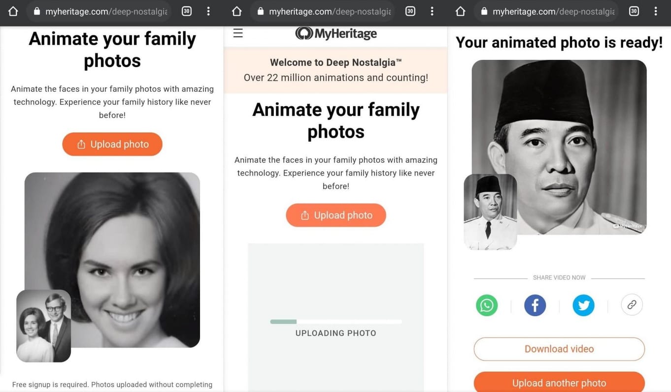Cara Membuat Efek Foto Bergerak dengan Deepfake MyHeritage