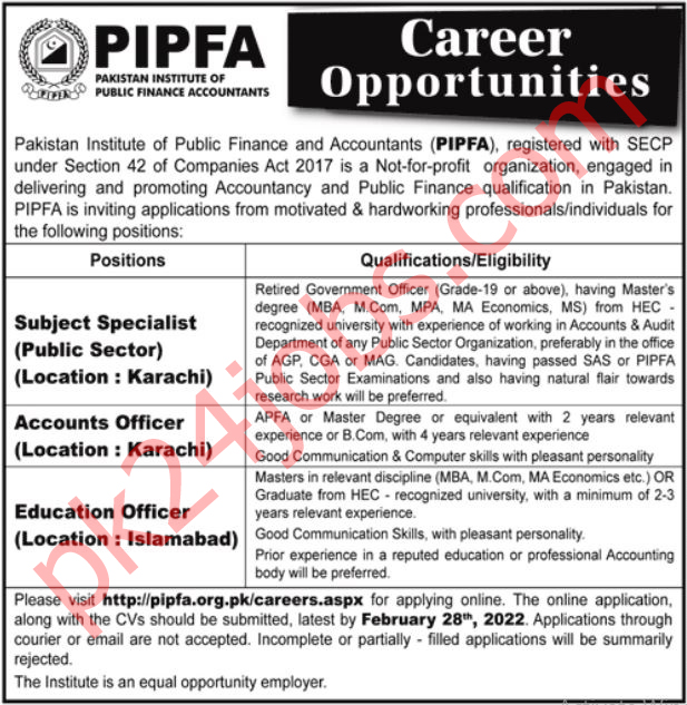 PIPFA Jobs 2022 – Government Jobs 2022