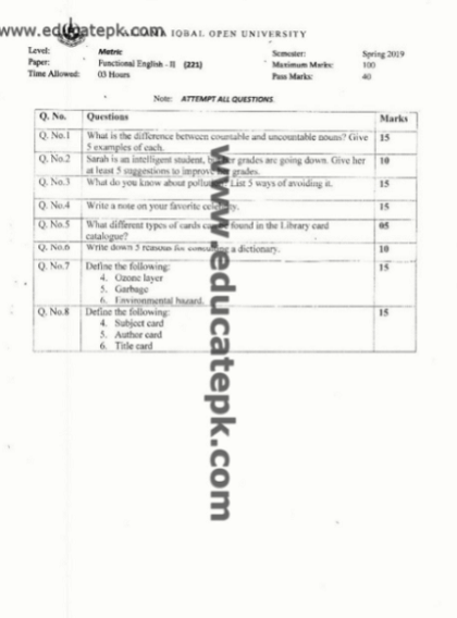 AIOU-Matric-Code-221-English-11-Past-Papers-pdf