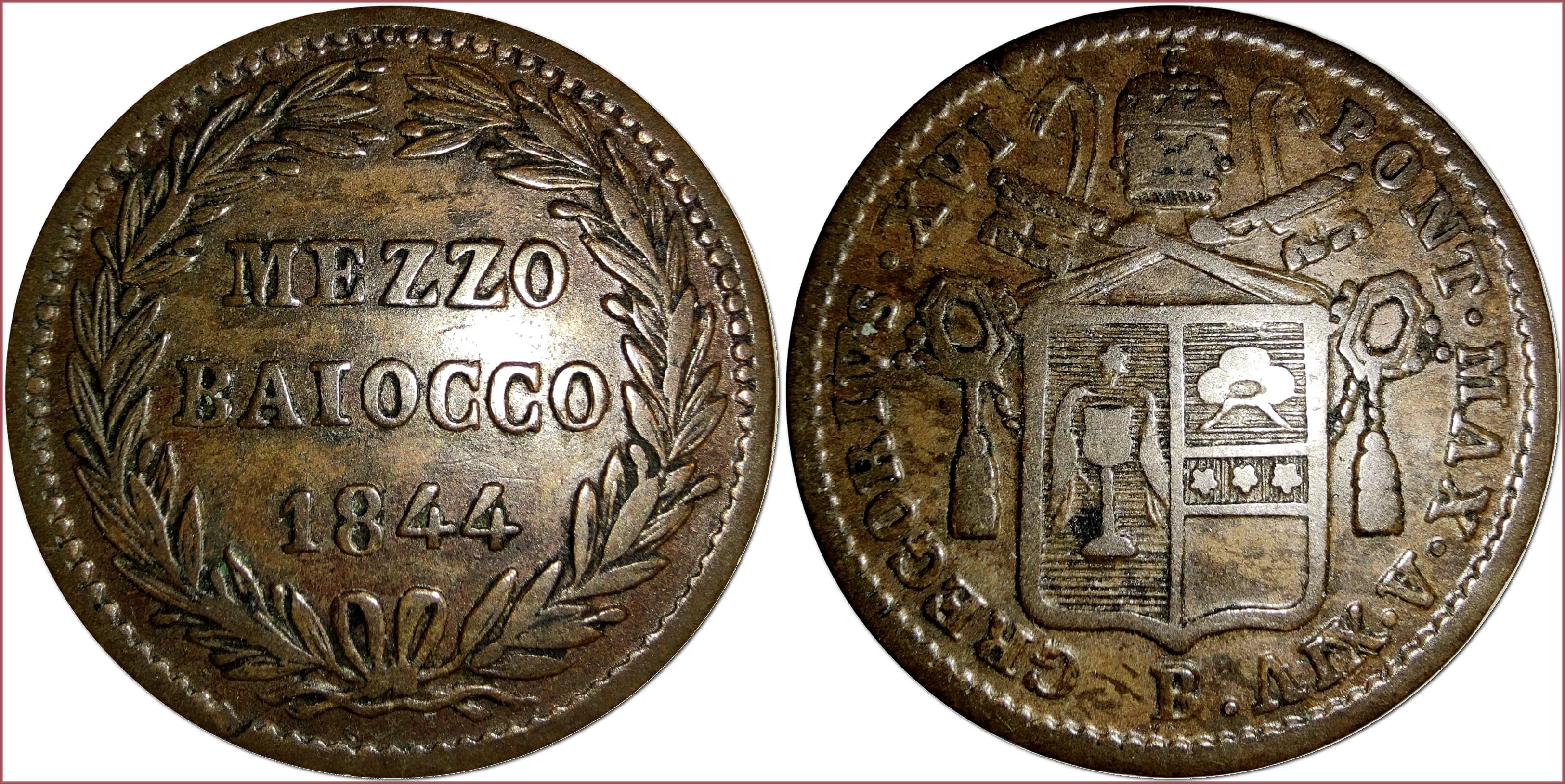 1/2 baiocco, 1844: Papal States