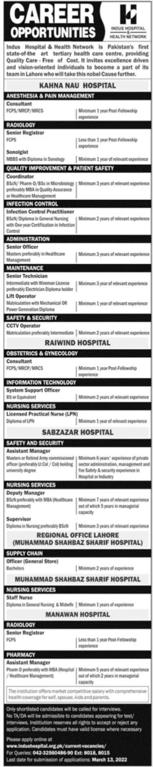 Indus Hospital Jobs Karachi 2022