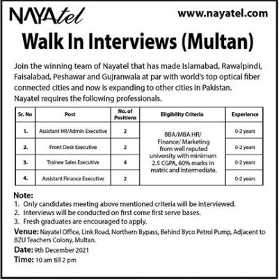 Nayatel Pvt Limited Jobs 2021 | Latest Job in Pakistan