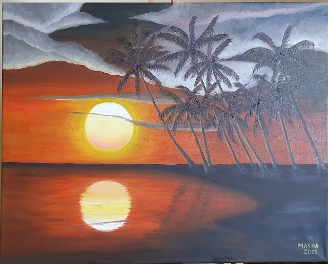 Peinture sur toile Masha Coucher de soleil entre palmiers