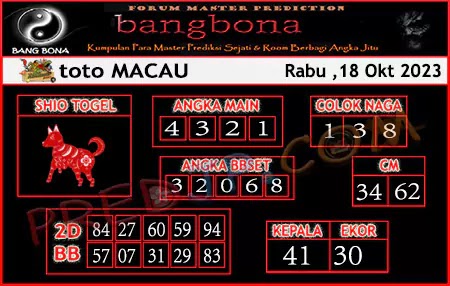 Prediksi Bangbona Toto Macau Rabu 18 Oktober 2023