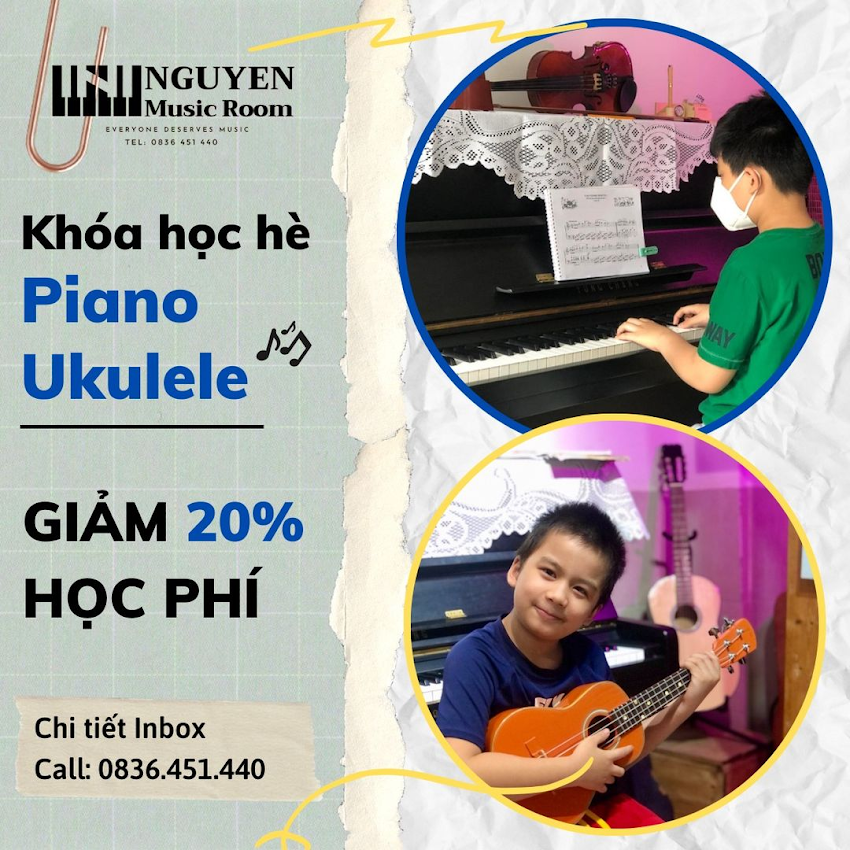 Giảm 20% học phí: Khoá Học đàn Piano Ukulele cho trẻ em tại Nguyên's Music Room - Phú Nhuận Bình Thạnh