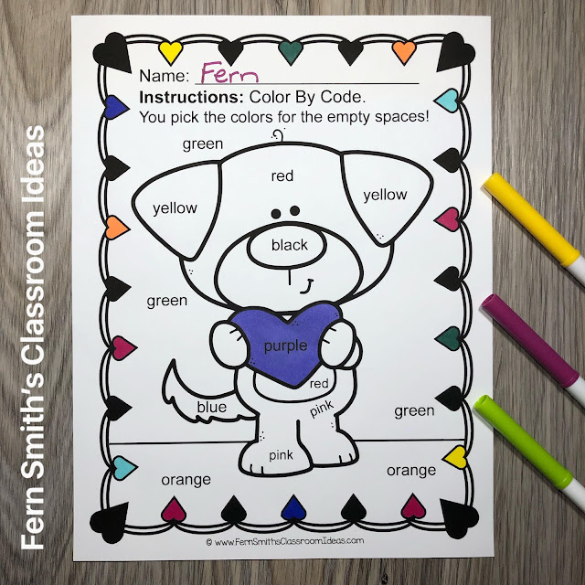 Grab This St. Valentine's Day FUNKY Color By Code Kindergarten Know Your Colors Worksheets Resource For Your Classroom To Print and Use TODAY!