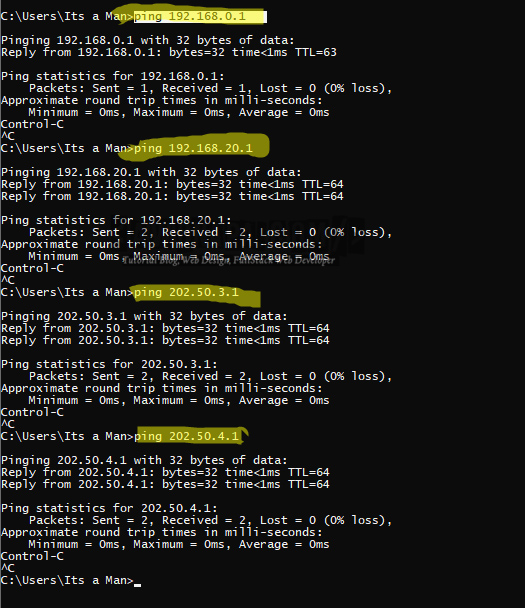 Testing ping ke setiap gateway