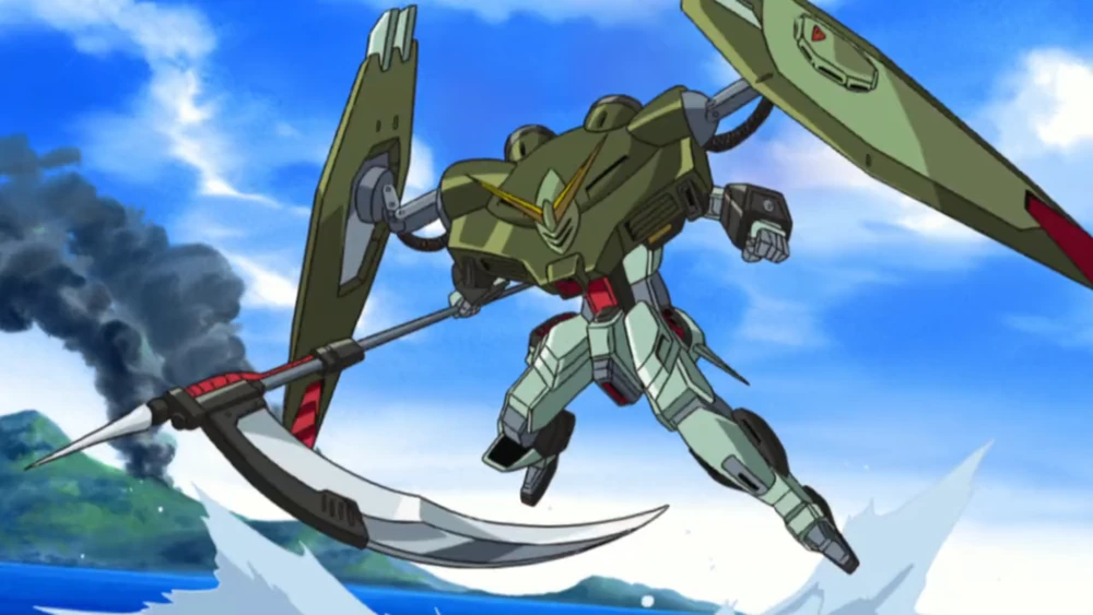 Vista frontal del Forbidden Gundam en Modo de Asalto de Alta Velocidad