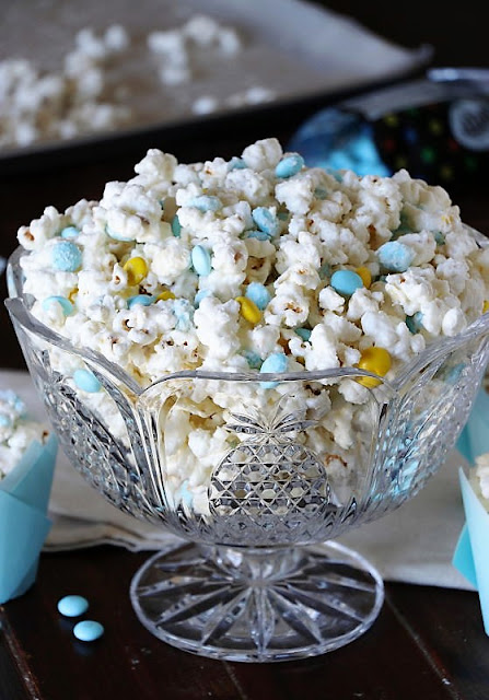 Crystal Bowl Filled with Baby Shower White Chocolate Popcorn Image