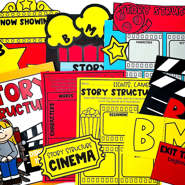 Story structure activities, anchor charts, graphic organizers, crafts, and more for first and second grade by Tiffany Gannon.