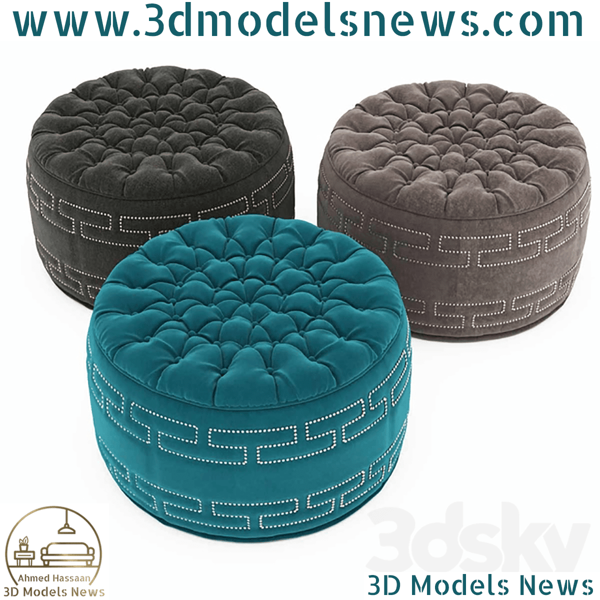 Classic style circular pouf collection model