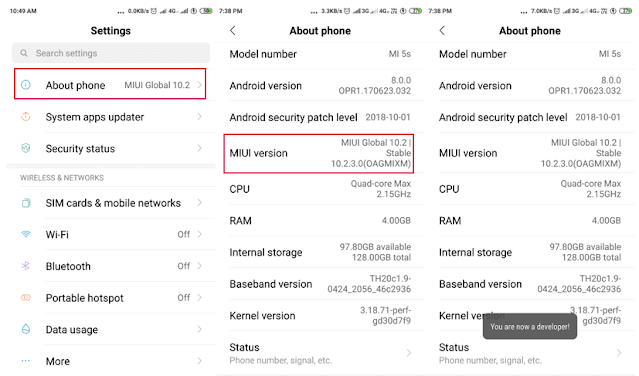 turn on Developer option in Xiaomi phones