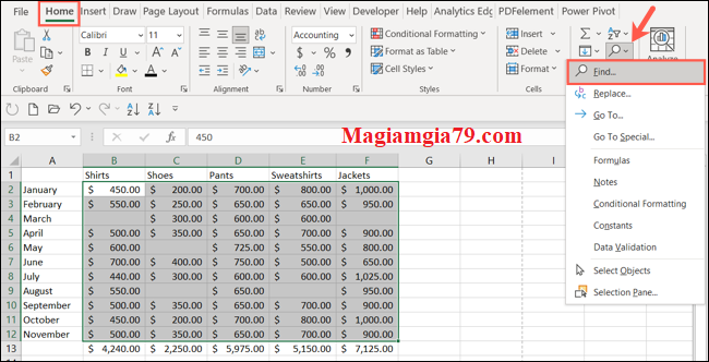 Đếm ô trống bằng tính năng tìm Google sheet