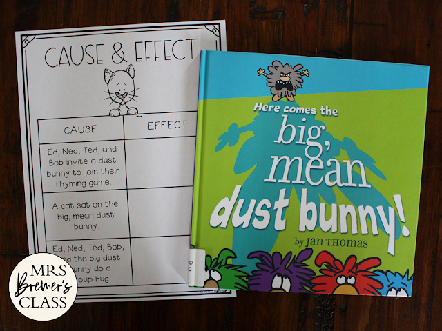 Here Comes the Big Mean Dust Bunny book activities unit with Common Core literacy activities and craftivity for Kindergarten and First Grade