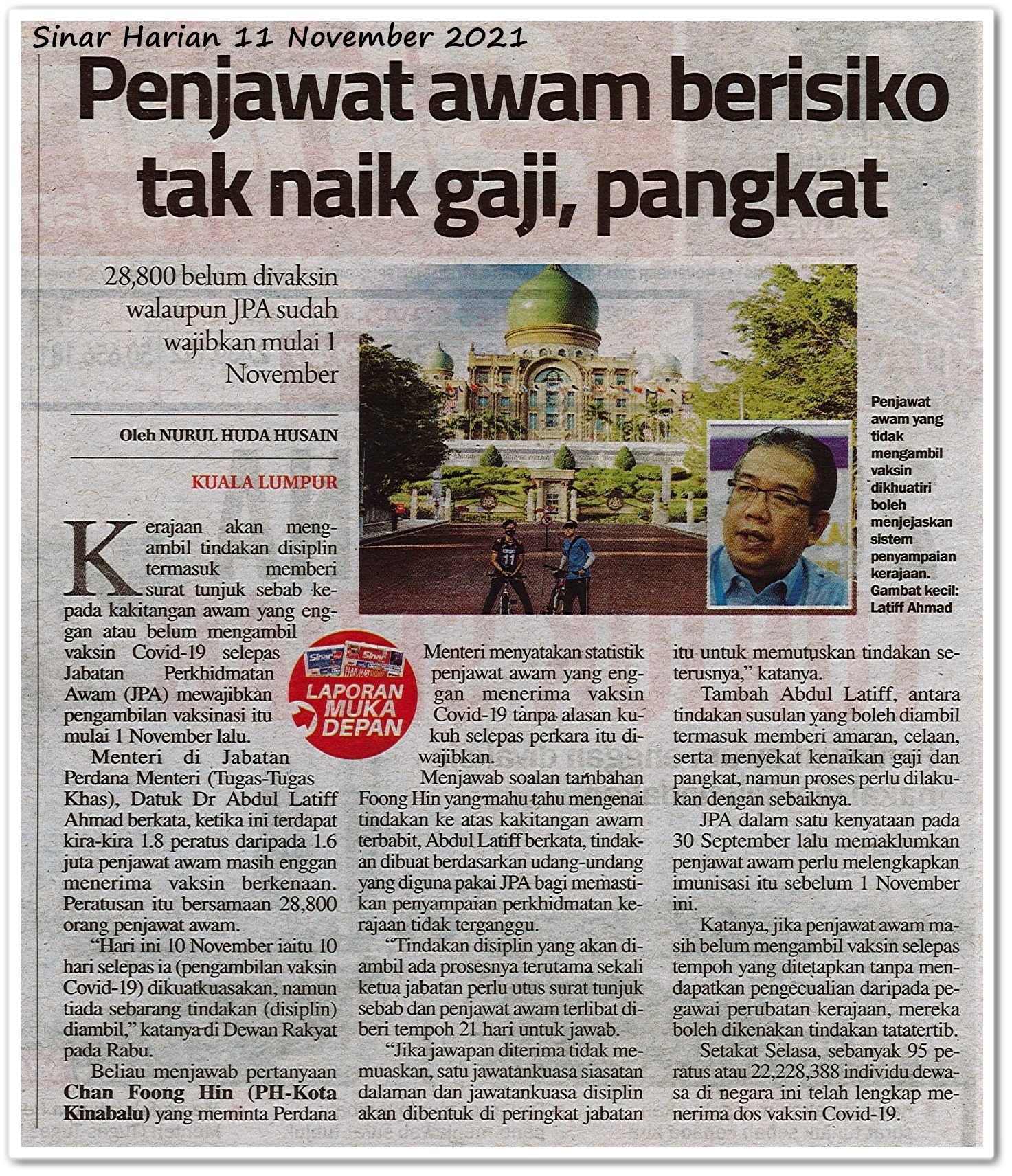 28,000 kena tunjuk sebab ; Penjawat awam berisiko tak naik gaji, pangkat - Keratan akhbar Sinar Harian 11 November 2021